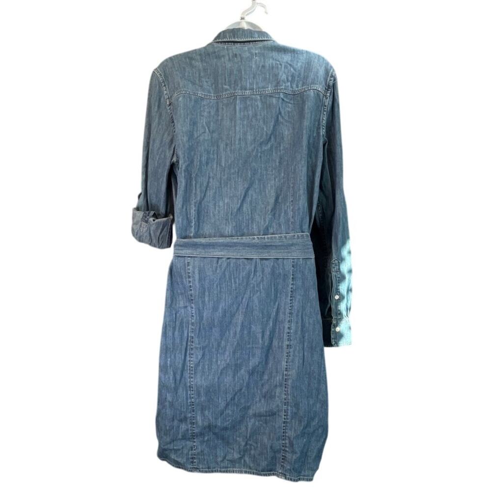 Brooks Brothers Womens 8 Blue Tie Waist Chambray Shirtdress Quiet Luxury FLAW - Picture 2 of 8